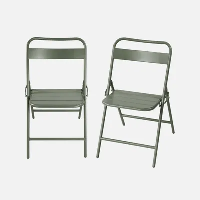 Immagine prodotto di Set 2 sedie da giardino bistrot pieghevoli in acciaio, Verde kaki