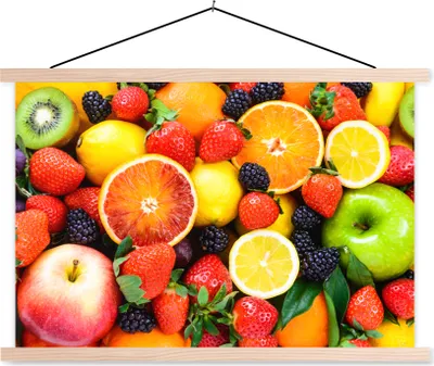 Produktbild von MuchoWow® Textilposter Erdbeere - Zitrone - Obst 60x40 cm mit holzfarbenen Rahmen - Bilder