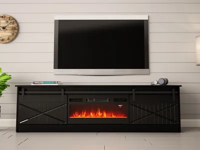 Obrázok produktu pre Televízny stolík s elektrickým krbom MITSUKO - čierny / lesklý čierny
