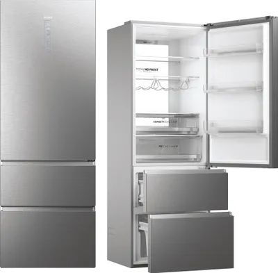 Produktbild von Haier HTW7720ENMP 3 Door Kühl Gefrier Kombination mit Edelstahlfront WIFI CONNECTED