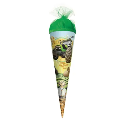 Produktbild von ROTH Geschenk-Schultüte klein Traktor 22 cm rund Tüllverschluss Zuckertüte Schulanfang