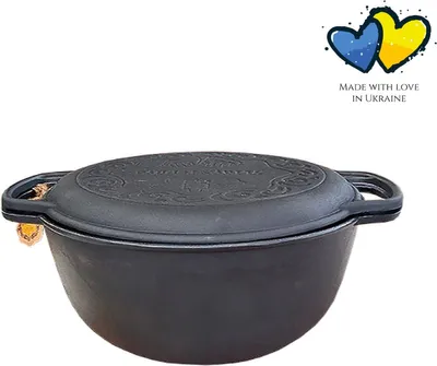 Zdjęcie produktu dla Żeliwny piekarnik holenderski - 5 litrów - Gotowanie na świeżym powietrzu - Powolne gotowanie - Patelnia do grillowania - Duszenie - Czarny