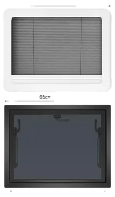 Obrázek produktu pro Výklopné okno RV, větrání 65°, síť proti hmyzu, černé