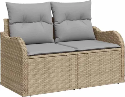 Obrázek produktu pro vidaXL Zahradní pohovka s polštáři béžová 121 x 62 x 69 cm Poly-ratan