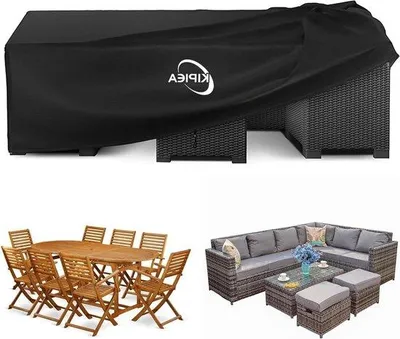 Immagine prodotto di Copertura per tavolo da esterno Famanu, impermeabile, realizzata in tessuto Oxford 420D, anti-UV, antivento, colore nero, dimensioni 280x213x71 cm