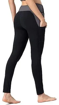 Zdjęcie produktu dla Legginsy do jogi damskie wysoka talia kieszenie czarne
