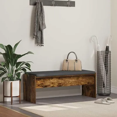 Image de Banc rembourré Flurbank en chêne fumé, 103 x 38 x 40 cm. Banc rembourré pour couloir, entrée ou hall d'entrée. Banc de rangement robuste en bois, idéal comme banc à chaussures ou banc de lit