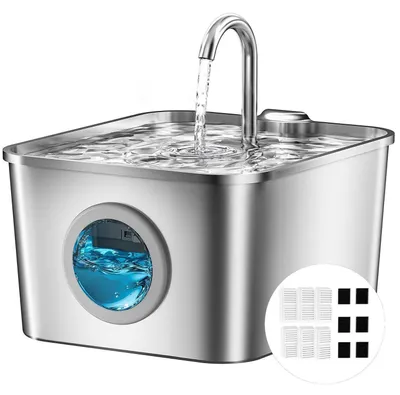 Produktbild von Katzenbrunnen Edelstahl 2,6L mit Aktivkohlefilter und LED