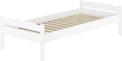 Produktbild von Einzelbett massiv Kiefer weiß 90x200 Futonbett Holzbett Zubehör wählbar V-60.31-09WRollrost inkl.