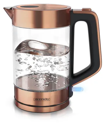Zdjęcie produktu dla Czajnik Arendo 1,7 l, 2200 W, stal nierdzewna i szkło, uchwyt cool-touch, wskaźnik poziomu napełnienia, miedź