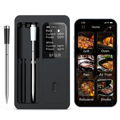 Obrázek produktu pro Bezdrátový teploměr na maso s Bluetooth a 2 sondami, LCD displej, ovládání přes aplikaci, teploměr na grilování pro BBQ, gril, udírnu, troubu, kuchyň, BF-40