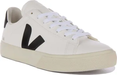 Produktbild von Veja Campo Herren Schnürung Chromefree Leder Turnschuhe Weiß Schwarz – 8 Großbritannien - 42 EU - 9 US / Weiß schwarz