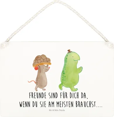 Produktbild von Mr. & Mrs. Panda Wandbild Holz Schildkröte Maus DIN A5 - Weiß - Geschenk, holzbild, Schild, Freunde, hängeschild, Türschild, Hilfe, kleine aufmerksamkeit