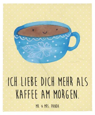 Produktbild von Mr. & Mrs. Panda Tagesdecke Kaffee Tasse - Gelb Pastell - Geschenk, Glücklich, Decke, Liebe, Genuss, Geschmack, Kuscheldecke, Sofadecke, Lustige Sprüche, Plaid, Bettdecke