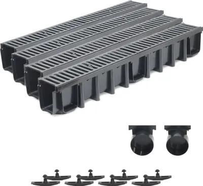 Produktbild von 4m Entwässerungsrinne Tiefe 148mm Belastungsklasse C250, Gußrost komplett SET (schwarz)