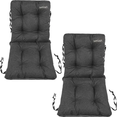 Produktbild von SuperKissen24. Stuhlkissen Sitzkissen und Rückenkissen für Stühle 2er Set 48x48x48 cm - Outdoor und Indoor - Wasserdicht - Schwarz Leinen