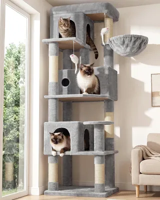 Immagine prodotto di Albero per gatti, altezza 168 cm, con 3 rifugi per gatti, 5 tiragraffi, adatto per 3-4 gatti
