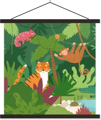 Produktbild von MuchoWow® Textilposter Dschungel - Tiere - Wild 90x90 cm mit schwarzem Rahmen - Magnetisches