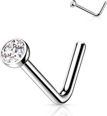 Produktbild von Nasenstecker Titan: Nasenpiercing Kristall Stecker gebogen Clear