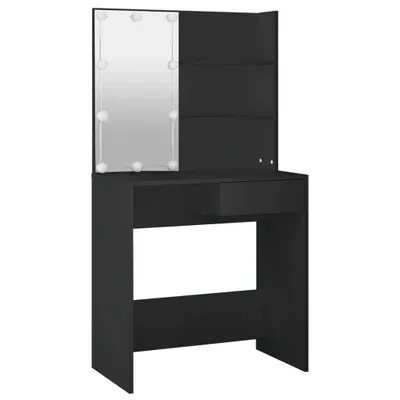 Image de vidaXL Coiffeuse avec lampes LED noir 74,5x40x141 cm