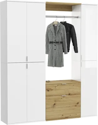 Image de Armoire de rangement 6 portes, 4 tiroirs et 1 penderie – Blanc et chêne – BODITE