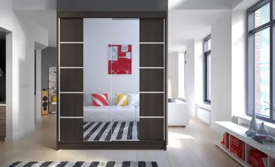 Produktbild von Kleiderschrank mit Spiegel CHANNA 5 – Breite 150 cm, schoko