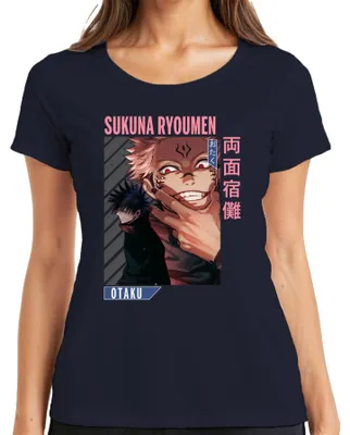 Zdjęcie produktu dla Sukuna Ryoumen Jujutsu Kaisen Demon Red Eyes Otaku Anime Estetyka Koszulka damska, Granatowy, M