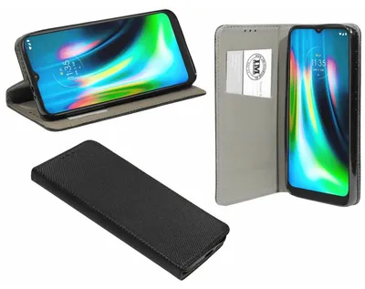 Produktbild von Buch-Tasche Hülle Smart Magnet für MOTOROLA MOTO E7 PLUS Leder Optik Wallet Book-Style Cover Schale Schwarz