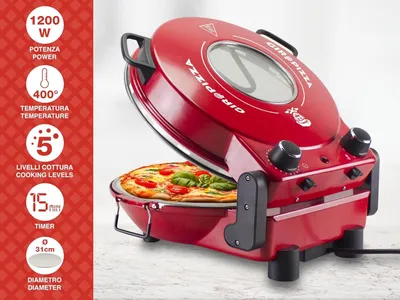 Obrázok produktu pre Beper P101CUD301 Pec na pizzu s priezorom, 400 °C, 31 cm keramická doska, 5 úrovní pečenia, 15-minútový časovač, tepelne izolované rukoväte, lopatka z nehrdzavejúcej ocele