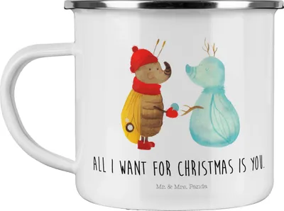 Produktbild von Mr. & Mrs. Panda Teetasse Nachtfalter Schneemann - Weiß - Geschenk, Weihnachten, Outdoor Becher, Winterzeit, Campingbecher, emaille, Schnee, Weihnachtsgruß, Pott, Winter