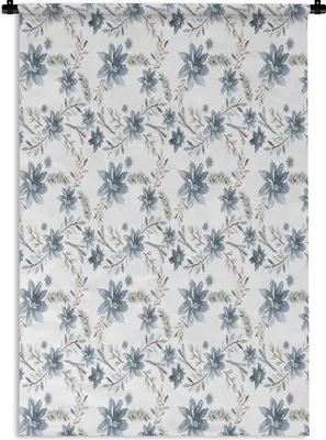 Produktbild von MuchoWow® Wandteppich Wandbehang Blumen - Blau - Pflanzen 120x180 cm Tapisserie Dekoration Wandtuch - Schlafzimmer - Dekorationen für das Haus