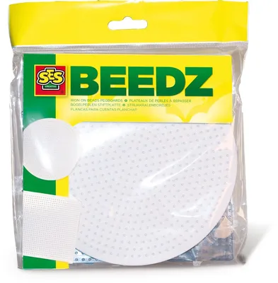 Produktbild von SES Creative Beedz 00781 Bügelperlen Stiftplatten Set, Rund & Eckig für Kinder Bastelspaß, Stecktafel, 2 Stück(e), Kunststoff, Weiß, Junge/Mädchen, 5 Jahr(e)