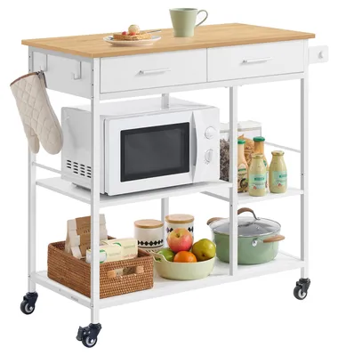 Image de VASAGLE, chariot de cuisine sur roulettes, avec 2 tiroirs, 2 crochets, dimensions : 98,7 x 45 x 90 cm