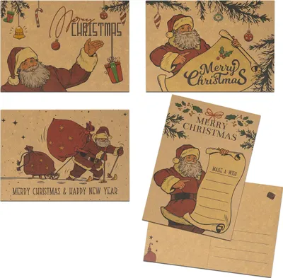 Produktbild von Weihnachtskarten Set Postkarten - 12x Original Kraftpapier Karten | Frohe Weihnachten Karten Santa | 4 x 3 Postkarten Weihnachten