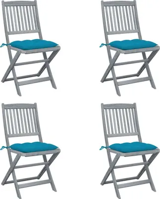 Image de Chaises pliables d'extérieur lot de 4 et coussins Bois d'acacia