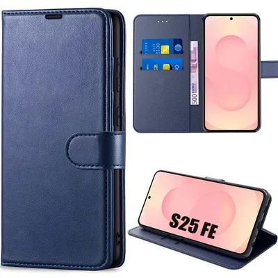 Image de Coque pour Samsung Galaxy S25 FE, Protection Rabat Anti-Rayures Antichoc Synthécuir Bleu Marine