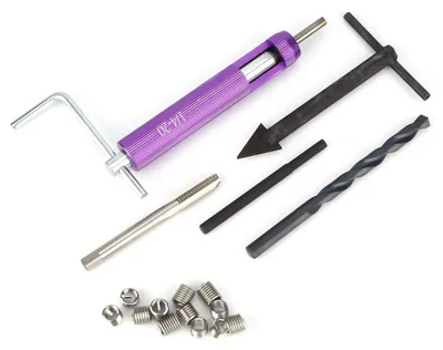 Productafbeelding van Elzusha- Draadreparatie Insertkit 12 stuks - Hoogwaardige Staal/Roestvrij Staal - 1/4-20UNC - Inclusief Handgreep/Boormachine - Ideaal voor Reparatie van Schroefdraden - Draadreparatiekit