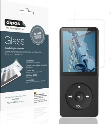Produktbild von 2x Schutzfolie für AGPTEK A02PLB MP3-Player - Anti-Shock 9H Folie dipos Glass Kunststoffglas