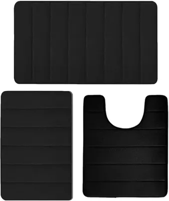 Produktbild von 3 Stš¹ck Badteppich Badematten Set Waschbar rutschfest Badvorleger Duschvorleger Duschmatte Badteppich fš¹r Badezimmer Schwarz