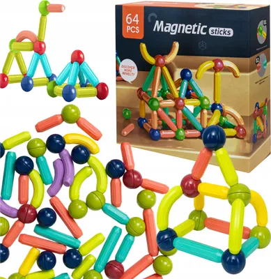 Zdjęcie produktu dla Klocki Magnetyczne Rurki Dla Dzieci Duży Zestaw Edukacyjny Kreatywny 64 El