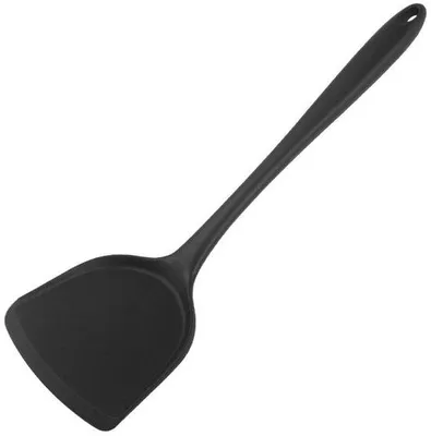 Image de Spatule de cuisine en silicone - Résistante à la chaleur - Antiadhésive - Spatule de cuisine - Ustensiles de cuisine - Pour la pâtisserie, retourner les œufs, le poisson, les crêpes - Noire