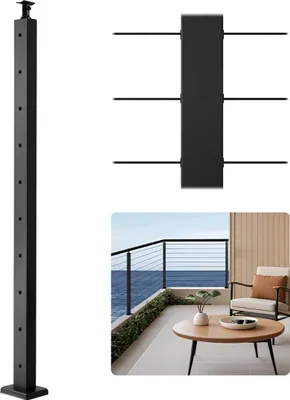 Immagine prodotto di VEVOR palo per balaustra a cavo, 914x50,8x50,8 mm, palo per balaustra a cavo, fori orizzontali preforati, acciaio inox SUS304, per corrimano, balaustra, nero, 1JZLGZXHS9148RVYS001V0