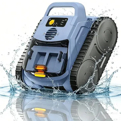 Image de Robot Piscine Sans Fil, Nettoie Sol/Parois/Ligne d’eau 180Min&200m² Aspiration Puissante, Filtration Ultra-Fine, Auto-Stationnement - Bleu