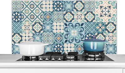 Produktbild von KitchenYeah®  Spritzschutz Küche - Küchenrückwand - Wandschutz für Herd und Spüle - Blumen - Blau - Design - Fliese 120x60 - Alu-Dibond (Alternative zum Spritzschutz aus Glas) - Hitzebeständig - Herds