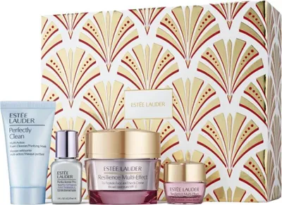 Obrázek produktu pro Estée Lauder Resilience Moisturizer Holiday Skincare Set, Ženy, Stárnoucí pokožka, Proti stárnutí, Proti vráskám, Čisticí, Zpevňující, Omlazení, Vyhlazující, Změkčující, Denní krém, Oční krém, Čistič obličeje, Obličejové sérum, 50 ml, 15 ml