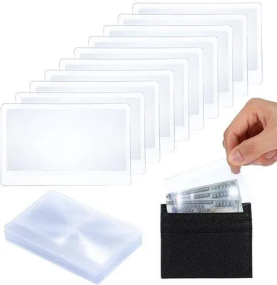 Obrázek produktu pro Lupa se zvětšením 3x - 20 kusů - PVC - Velikost peněženky - průhledná - Ideální pro čtení a koníčky - Ruční lupa