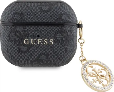 Obrázok produktu pre Guess, kryt pre Airpods 3 4G Script s trblietavým príveskom s kamienkovou výzdobou, čierny
