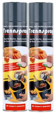 Two cans of Trennspray are shown side-by-side against a white background, with illustrations of food and cooking scenes.