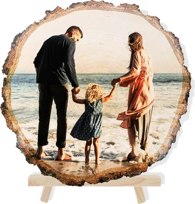 Produktbild von Fotogeschenk Holzscheibe mit Foto Aufdruck 26 cm Personalisierte Naturholz Baumscheibe als Fotorahmen mit Ständer Standfuß DEINE FOTOGRAFIE [159]