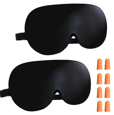 Produktbild von Schlafmaske aus Seide, 2er-Set, 100 % hautfreundliche Schlafmaske aus Seide für Damen und Herren mit verstellbarem Gummiband und Ohrstöpseln, ideale Nachtmaske zum Schlafen zu Hause und auf Reisen.